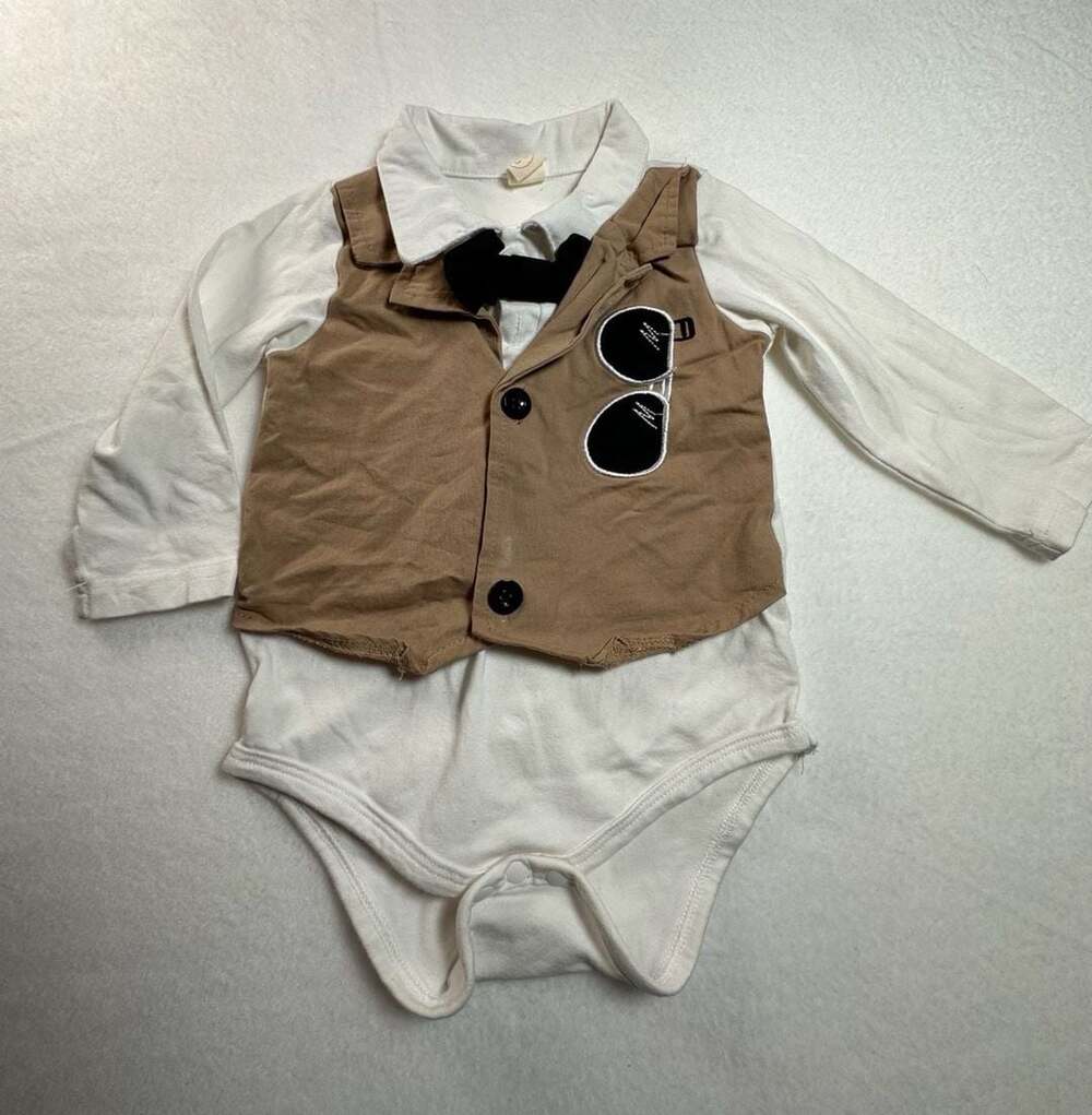 Baby Boy Gentleman Style Long Sleeve Bodysuit Romper with Bowtie and Sunglasses